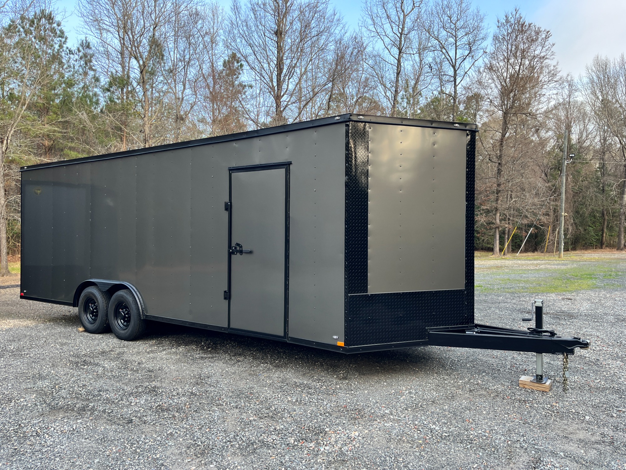 photo of Not in Stock! 8.5ft X 24ft Tandem Car or Cargo Trailer 7k lb Axles, 7.5ft Tall, .080 Charcoal!
