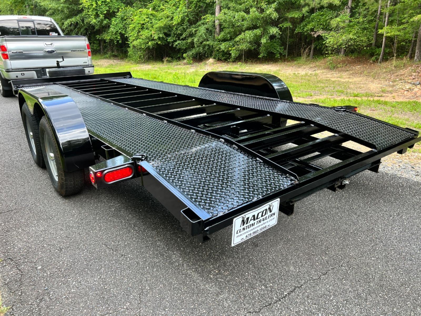 2022 Black Macon Custom Trailers 7ft X 18ft Tandem , located at 1330 Rainey Rd., Macon, 31220, (478) 960-1044, 32.845638, -83.778687 - Hurry, Clearance Priced! Only One to Sell! New Deluxe 7ft X 18ft All Steel Car Hauler Trailer. 7ft Wide and 18ft Long, Including the 24" Long Beaver Tail The Rear Slide Under Ramps are Heavy Duty! 5" Channel Iron Main Frame. The Floor joists are 3" Channel Iron on 16" Centers! Spare Tire Hold - Photo #6