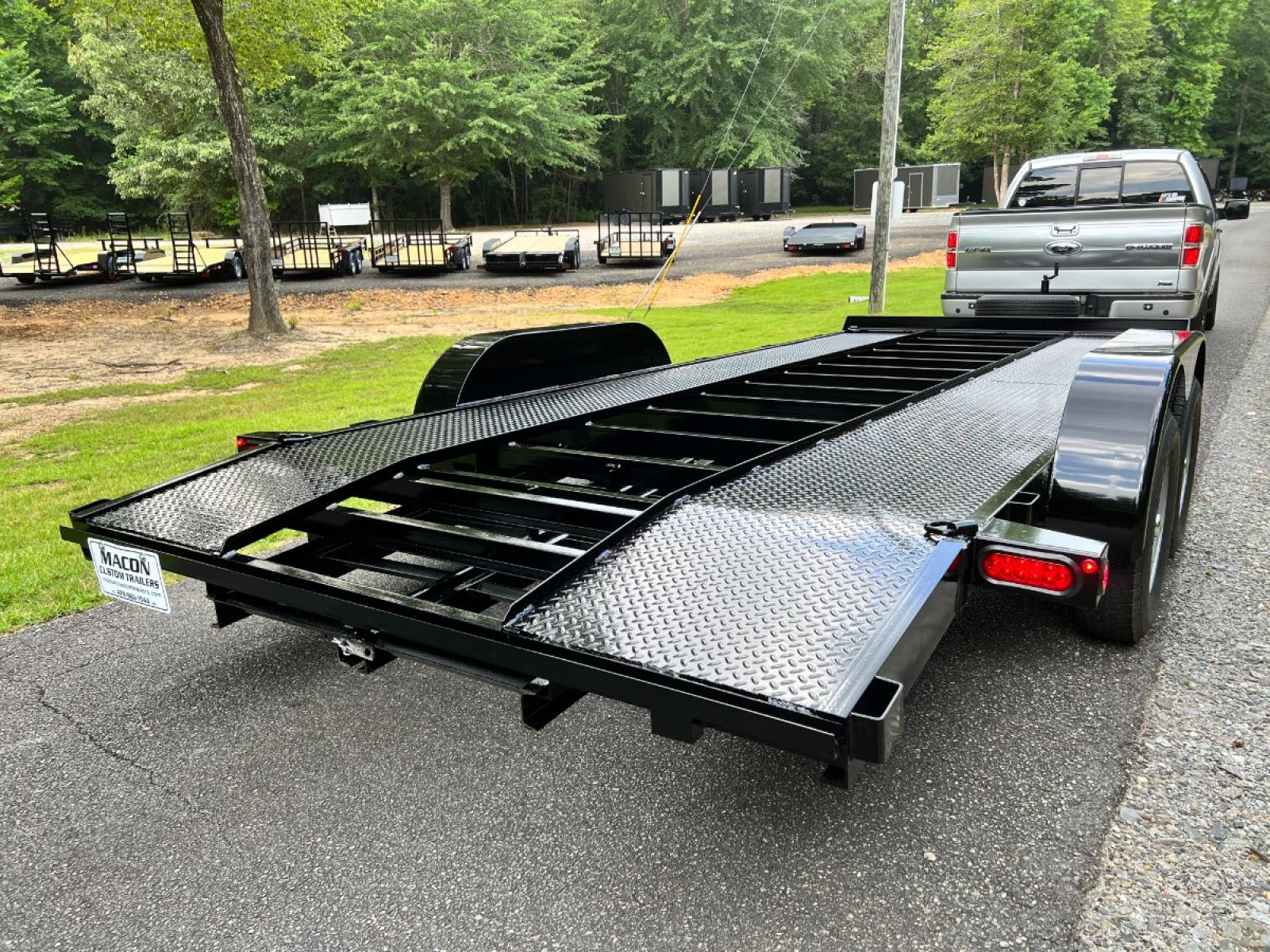 2022 Black Macon Custom Trailers 7ft X 18ft Tandem , located at 1330 Rainey Rd., Macon, 31220, (478) 960-1044, 32.845638, -83.778687 - Like New Deluxe 7ft X 18ft All Steel Car Hauler Trailer. Price is Out the Door for Cash, No Tax! 7ft Wide and 18ft Long, Including the 24" Long Beaver Tail The Rear Slide Under Ramps are Heavy Duty! 5" Channel Iron Main Frame. The Floor joists are 3" Channel Iron on 16" Centers! Spare Tire Ho - Photo #8